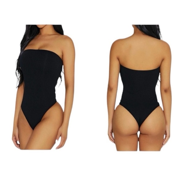 NAKED WARDROBE Strapless Velour Unitard Bodysuit, Black, Size XS, NWT - Picture 2 of 11